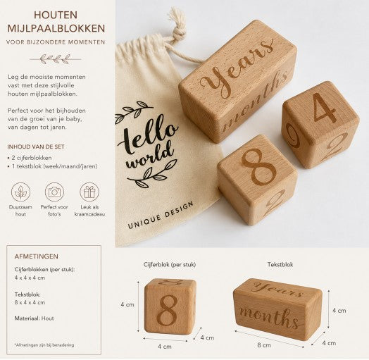 Houten Mijlpaalblokken | Blokkenset
