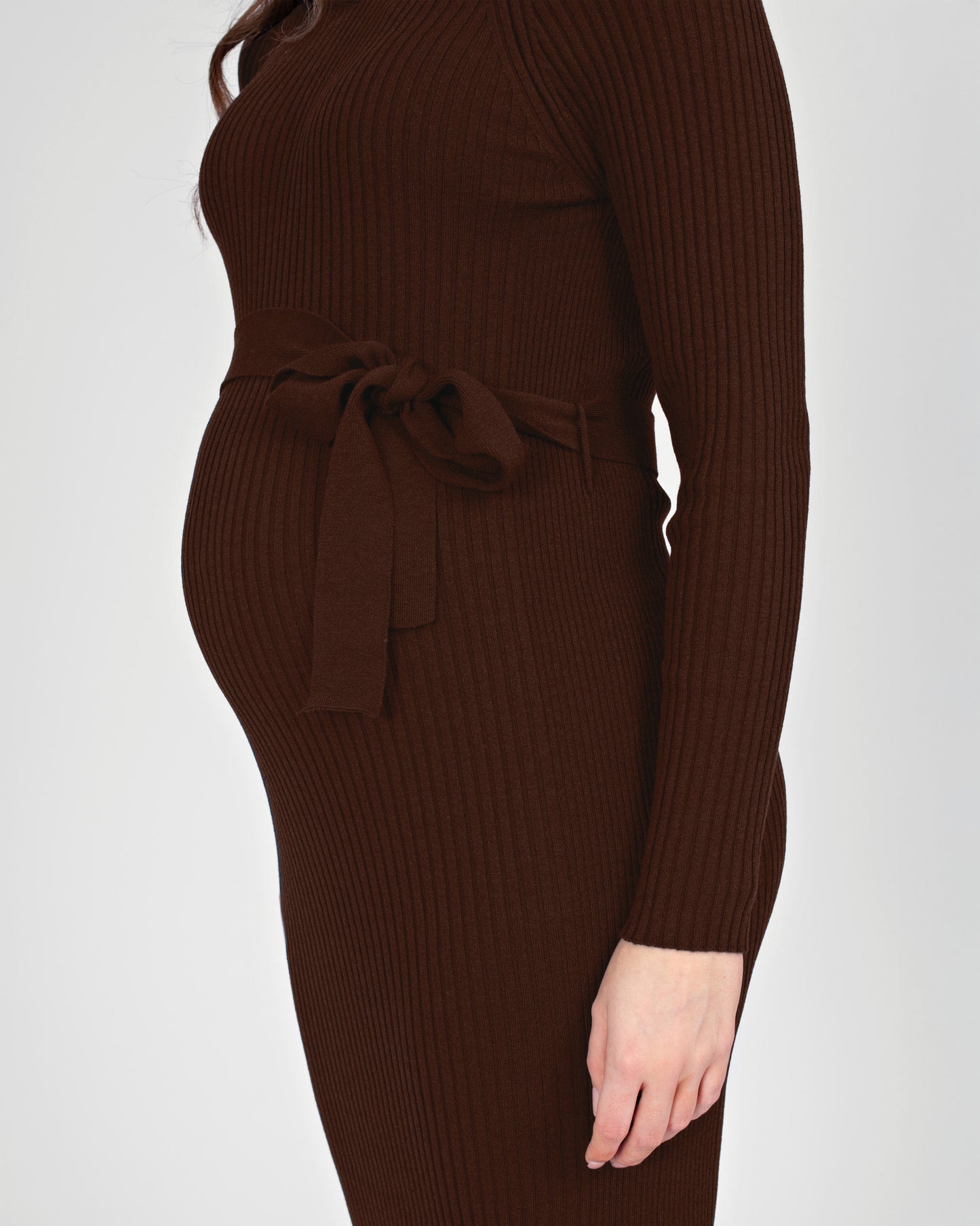 Love2Wait Dress Knit Belt | Long Sleeves | Zwangerschapsjurk | Brown