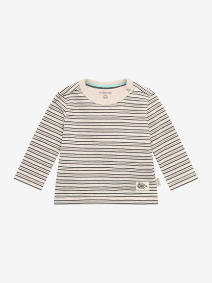 Noppies T-Shirt | Lange Mouw | Sand Melange | Groen Gestreept