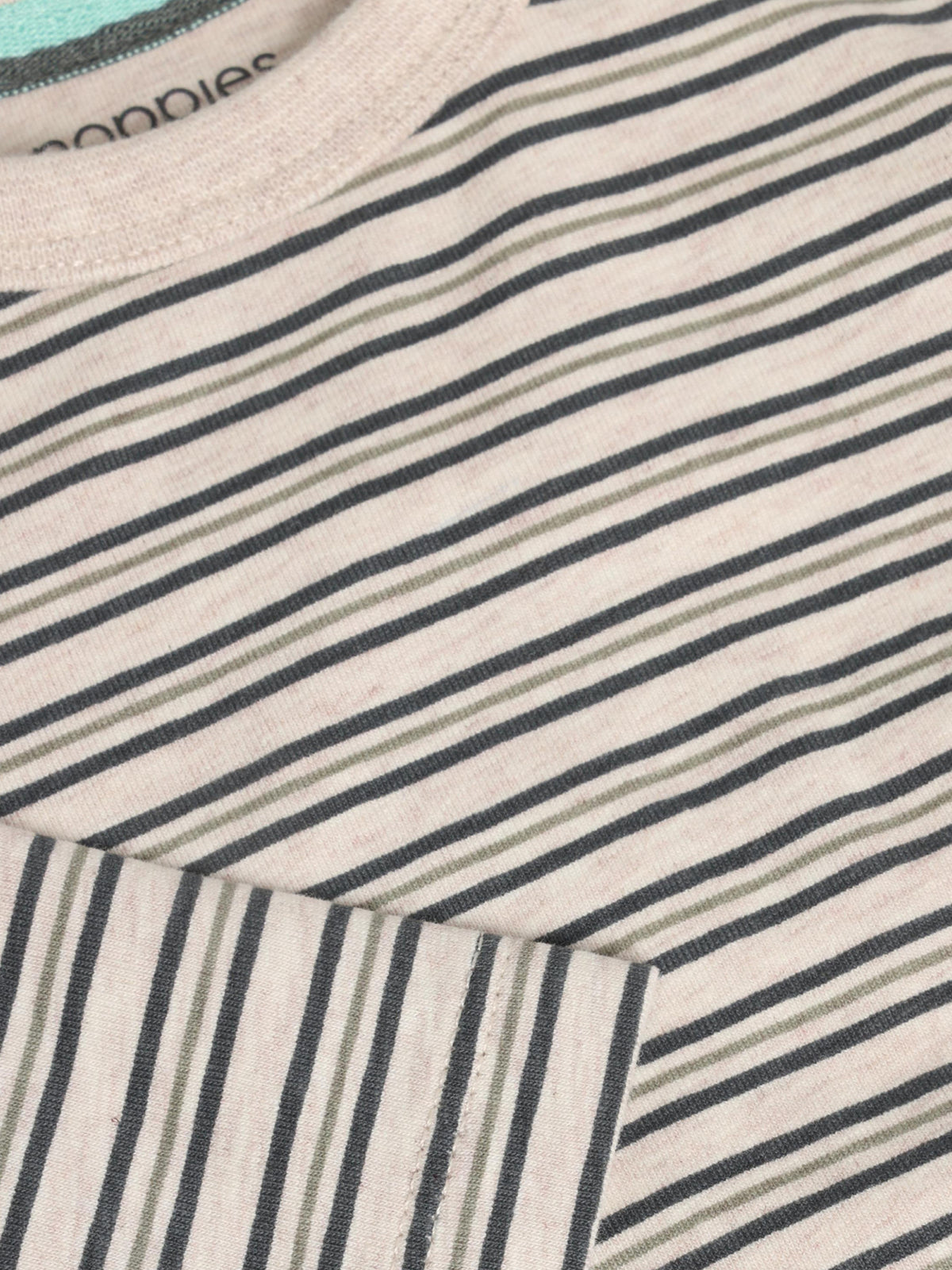 Noppies T-Shirt | Lange Mouw | Sand Melange | Groen Gestreept
