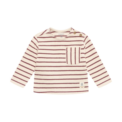 Noppies T-Shirt | Lange Mouw | Baked Cherry | Gestreept