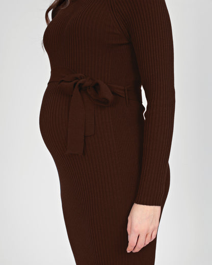 Love2Wait Dress Knit Belt | Long Sleeves | Zwangerschapsjurk | Brown