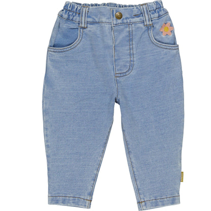 Bess Pants | Babybroekje | Jeans | Blue Denim | Pink Flower