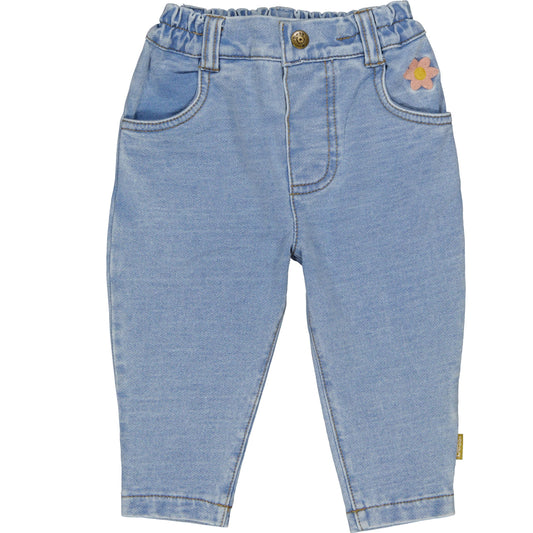Bess Pants | Babybroekje | Jeans | Blue Denim | Pink Flower