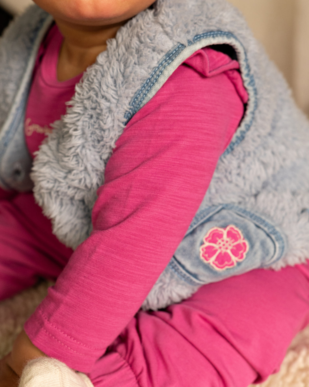Bess Gilet | Teddystof | Vest | Jeans Blue | Flower
