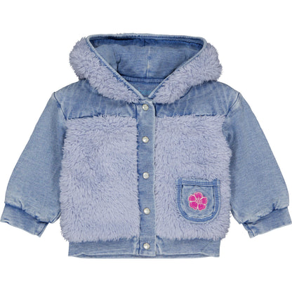Bess Jas | Spijkerstof | Babyjasje | Teddy | Jeans Blue | Flower