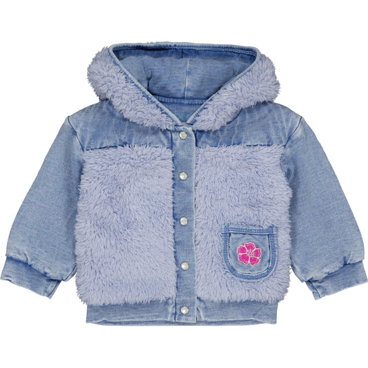 Bess Jas | Spijkerstof | Babyjasje | Teddy | Jeans Blue | Flower