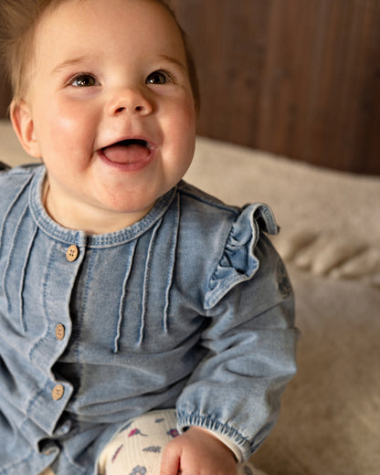 Bess Jurk Met Ruches | Lange Mouw | Blue Denim
