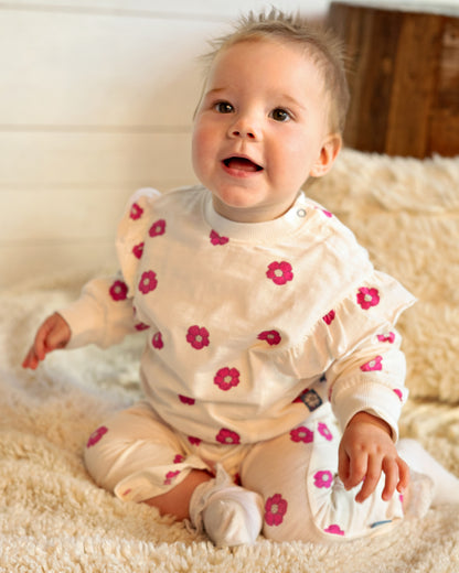 Bess Sweater | Trui | White Flower | Wit | Roze
