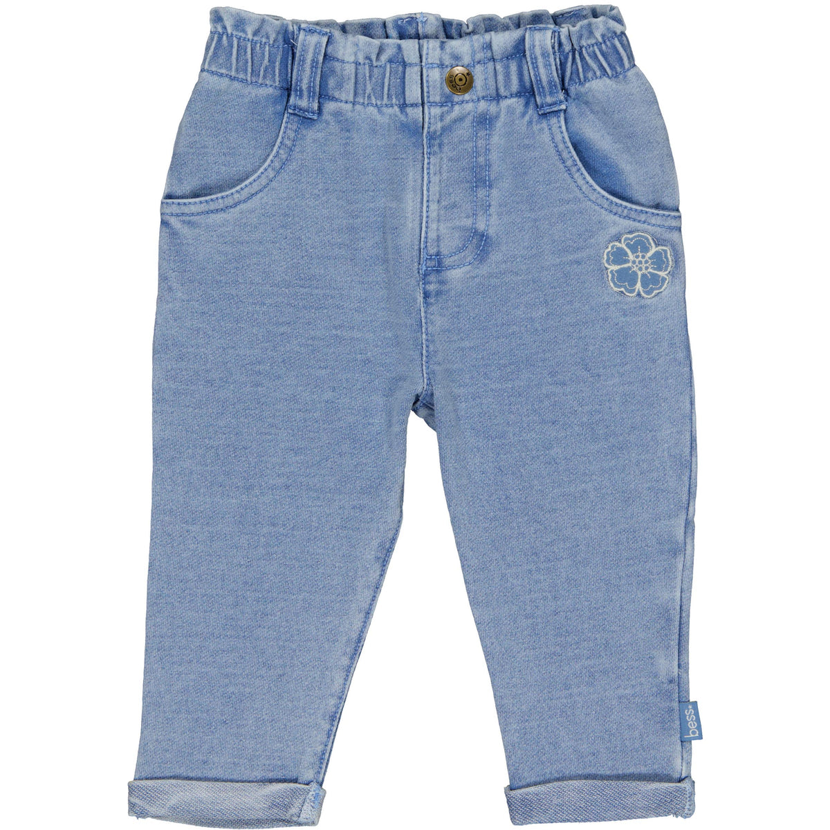 Bess Pants | Babybroekje | Jeans | Blue Denim | Flower