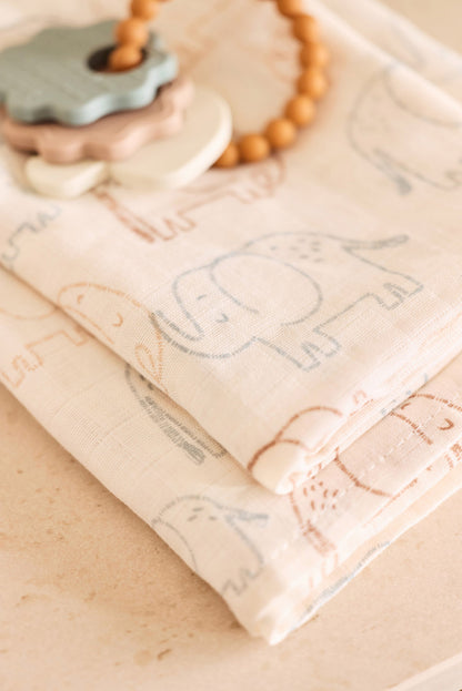 Jollein Hydrofiele Doek Small | 70 x 70 cm | 3pack | Elephant Tales