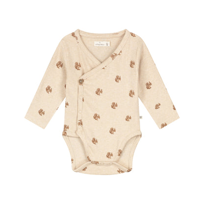 A Tiny Story Baby Romper | Long Sleeve | Beige Melange | Print