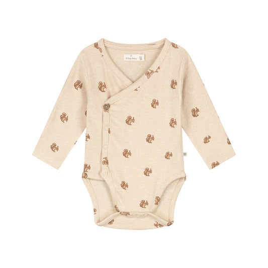 A Tiny Story Baby Romper | Long Sleeve | Beige Melange | Print