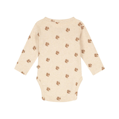 A Tiny Story Baby Romper | Long Sleeve | Beige Melange | Print
