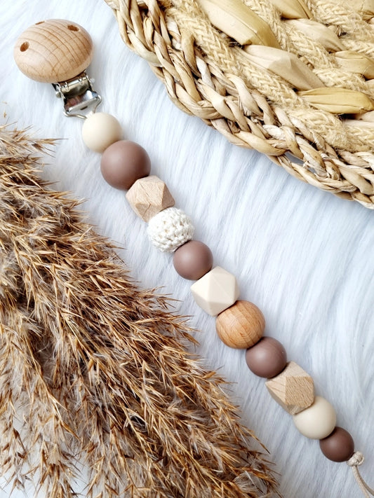 Fopspeenkoord | Brownie | Beige | Speenclip